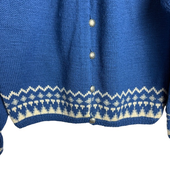 Vintage William Schmidt Norwegian Wool Sweater Blue Nordic Fair Isle Cardigan - Picture 3 of 9
